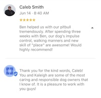 a screenshot of a google review for caleb smith