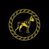 a golden dog in a circle on a black background